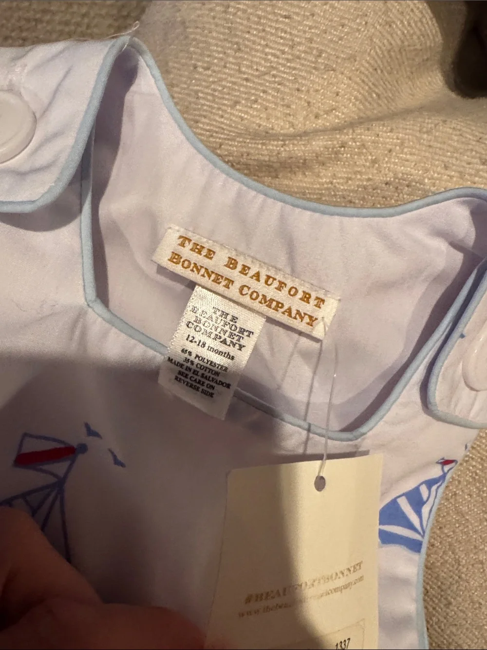 The Beaufort Bonnet Company White Baby One-Piece with Blue & Red Sailboat Print